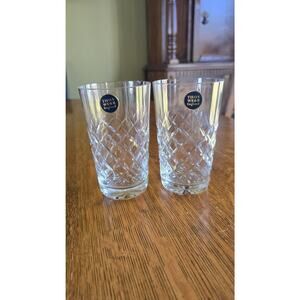 Thomas Webb Thos Webb England Crystal Highball Glasses Pair Cut Diamond Tumblers